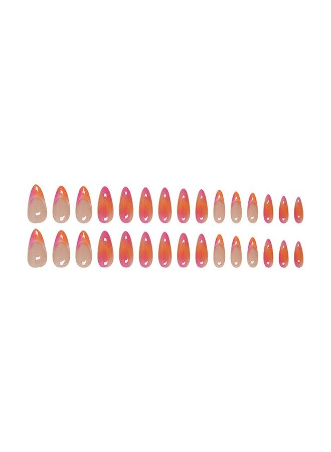 TOGZOM Almond Press On Nails Short Ombre Fake Nails Pink Orange Gradation Nails Press Ons French Acrylic False Nails With Artificial Glossy Designs Full Cover Glue On Nails For Women Girls - Image 4
